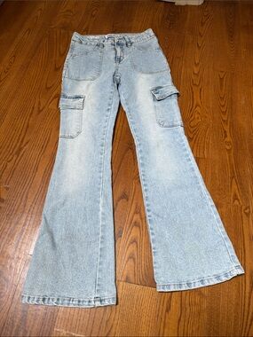 Vigoss Light Blue Flared Cargo Jeans - Women